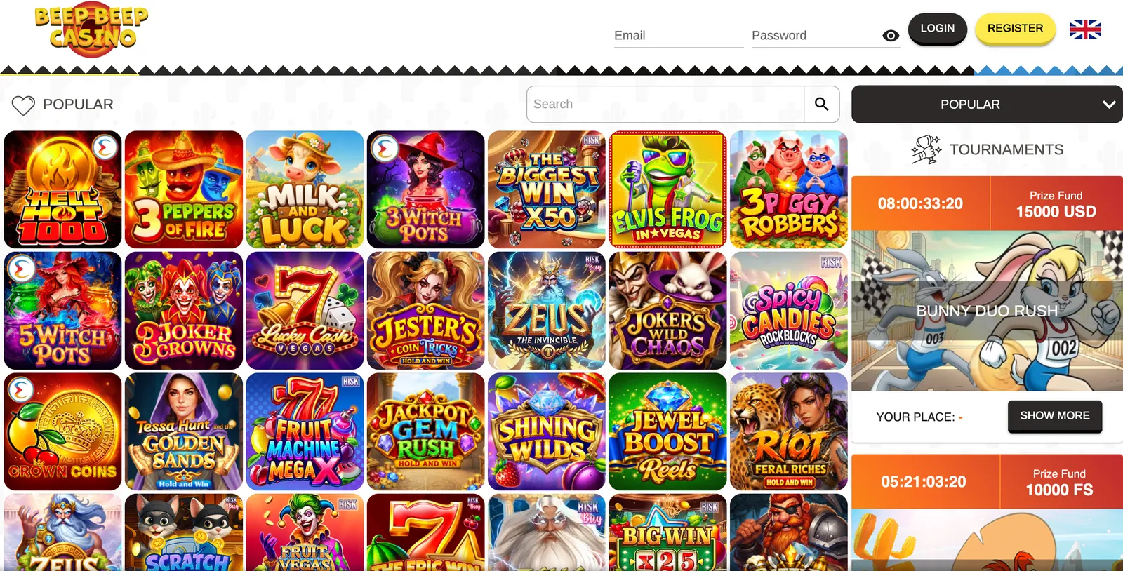 Katalog popularnych gier kasynowych i automatów online w Beep Beep Casino